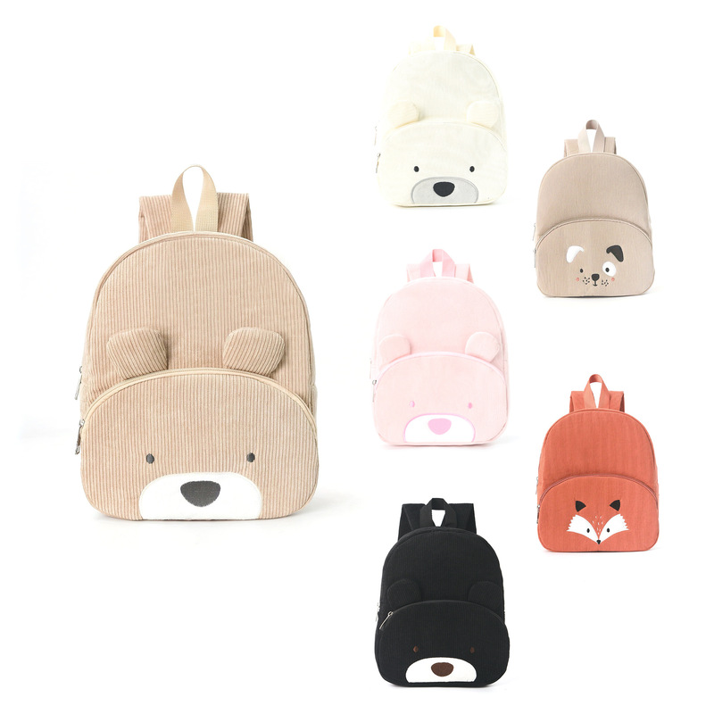 Canvas Backpack Casual - กระเป๋าเป้ผ้าลูกฟูกหมีน่ารักสำหรับนักเรียนประถม, กระเป๋าเป้ลำลองทันสมัย, กระเป๋าผ้ากำมะหยี่ลายการ์ตูน