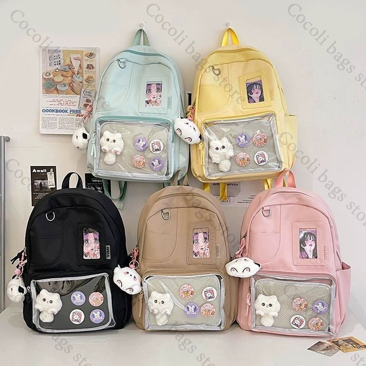 กระเป๋าเป้สีพื้นสีลูกกวาด กระเ - Canvas Backpack Casual บทวิจารณ์และราคา