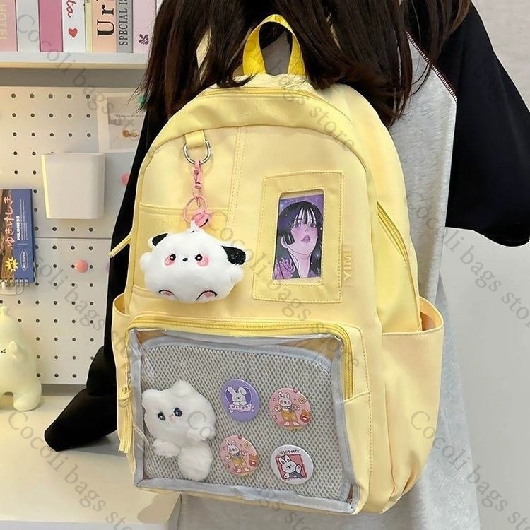 กระเป๋าเป้สีพื้นสีลูกกวาด กระเ - Canvas Backpack Casual บทวิจารณ์และราคา