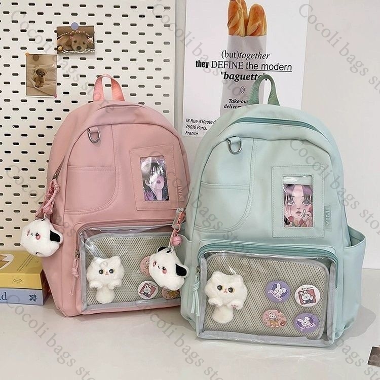 กระเป๋าเป้สีพื้นสีลูกกวาด กระเ - Canvas Backpack Casual บทวิจารณ์และราคา